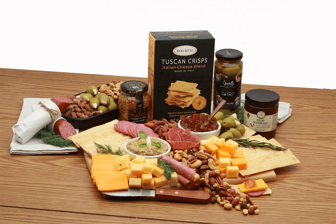 Classic Gourmet Cheese and Snacks Charcuterie Board - meat and cheese gift baskets,