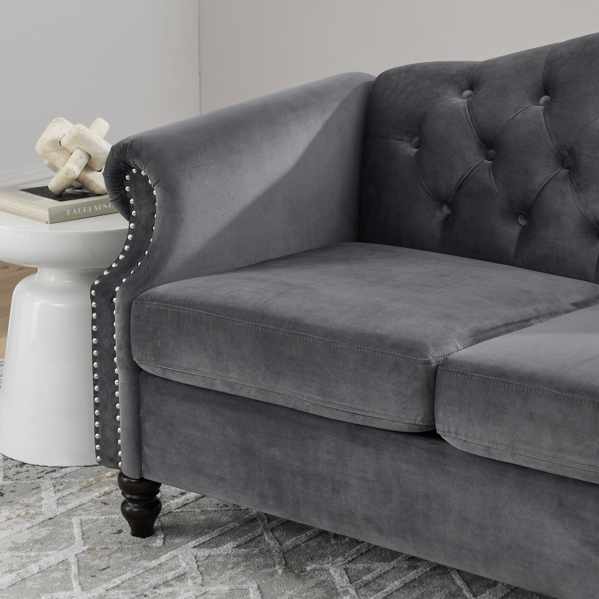 3-seater + 3-seater Combination sofa.Grey Velvet 