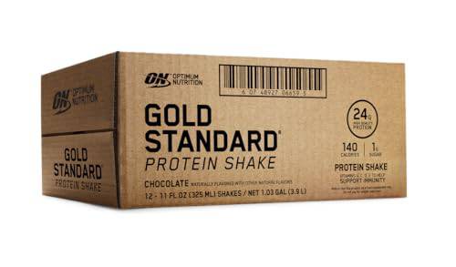 Optimum Nutrition Gold Standard Protein Shake, 24g Protein, Ready to Drink Protein Shake, Gluten Free, Vitamin C for Immune Support, Chocolate, 11 Fl Oz, 12 Count,