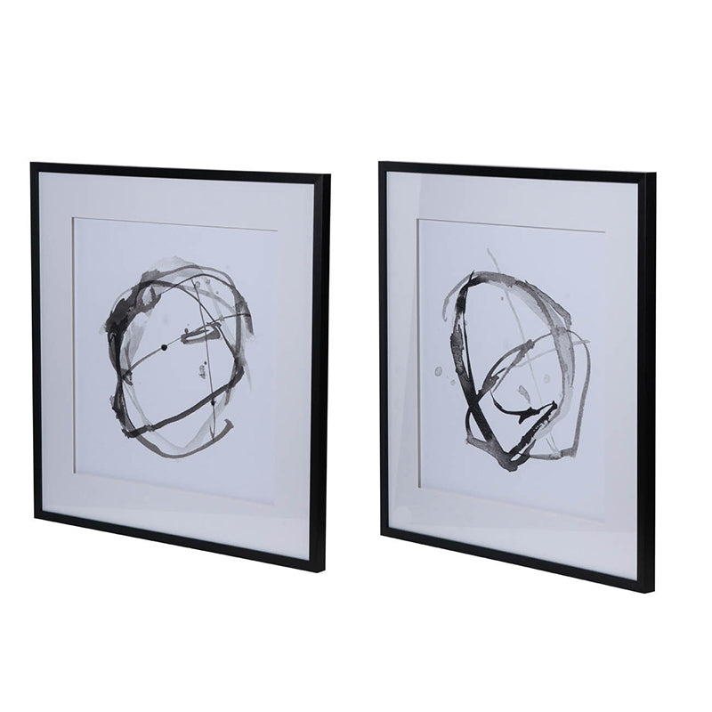 Set of 2 Modern Abstract Wall Art, Square Framed Wall Art, 31.5" x 31.5"