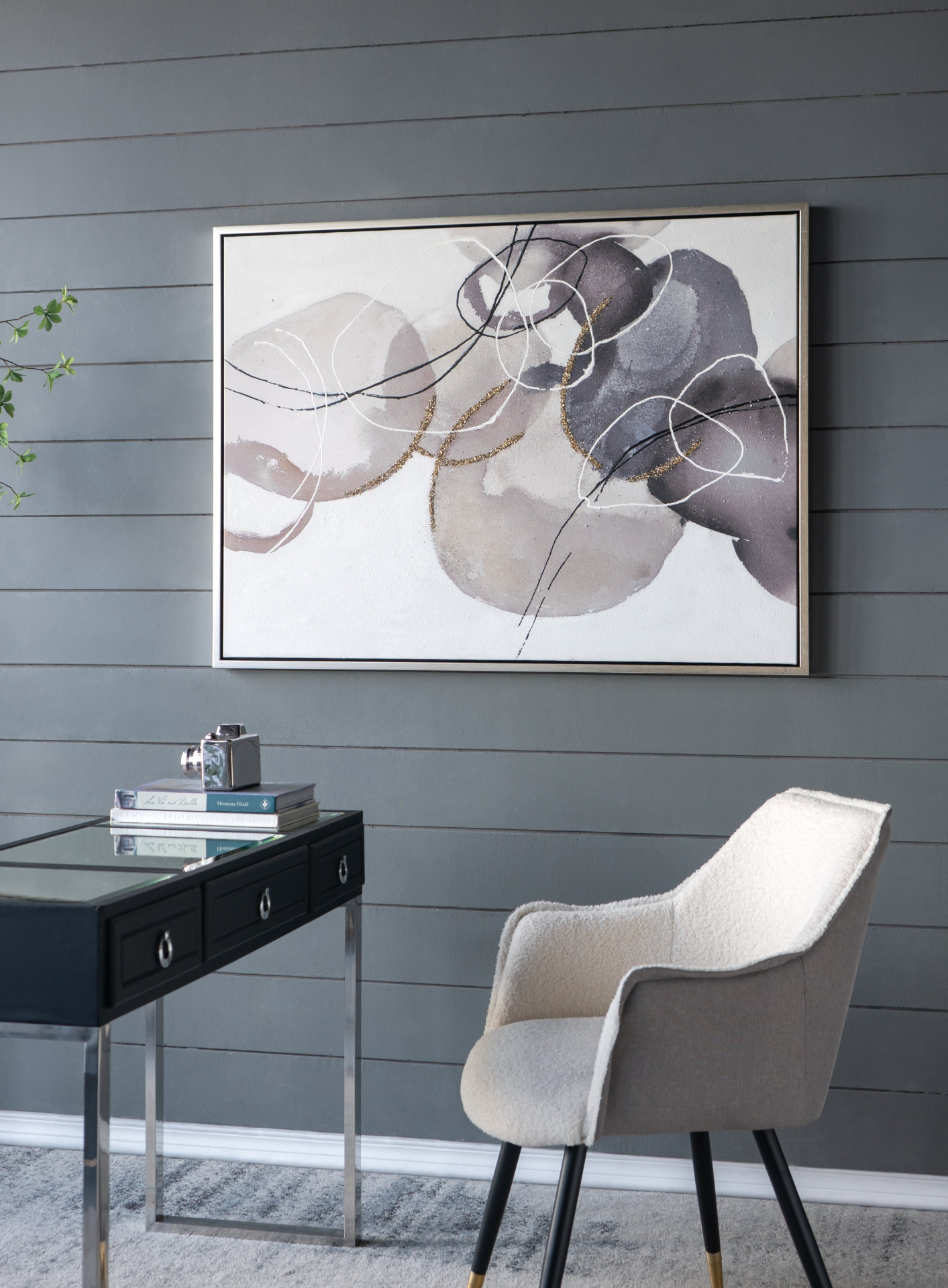 47" x 35.5" Large Modern Oil Painting, Hand Painted Abstract Gray Brown Watercolor Texture