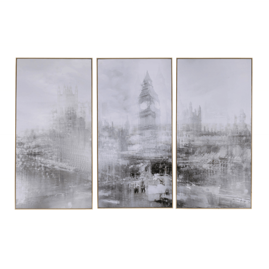 35.5" x 71" Foggy City Rectangle Framed Wall Art Canvas Print, Wall Decor for Living Room Bedrrom Entryway Office, Set of 3 