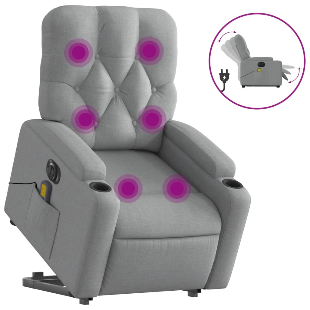 vidaXL Electric Stand up Massage Recliner Chair Light Gray Fabric