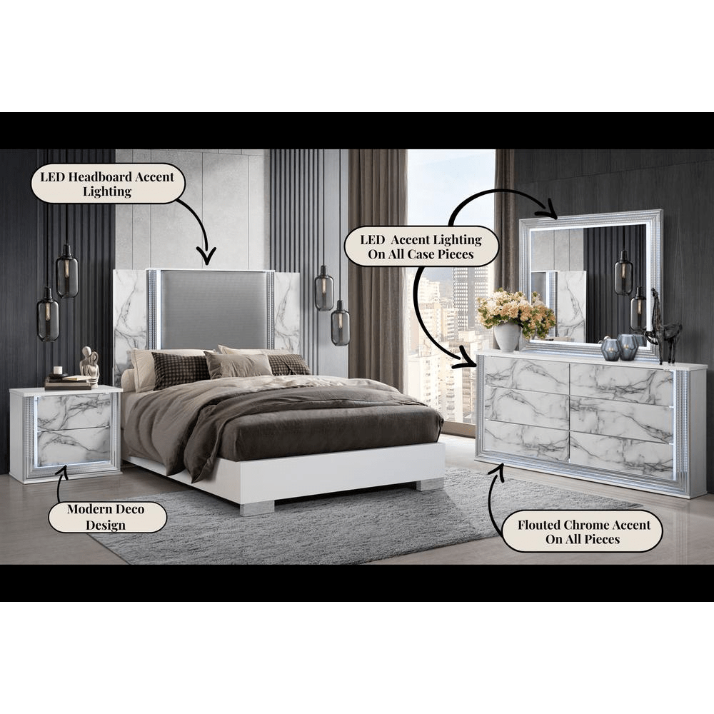 Ylime White Marble King Bed Group