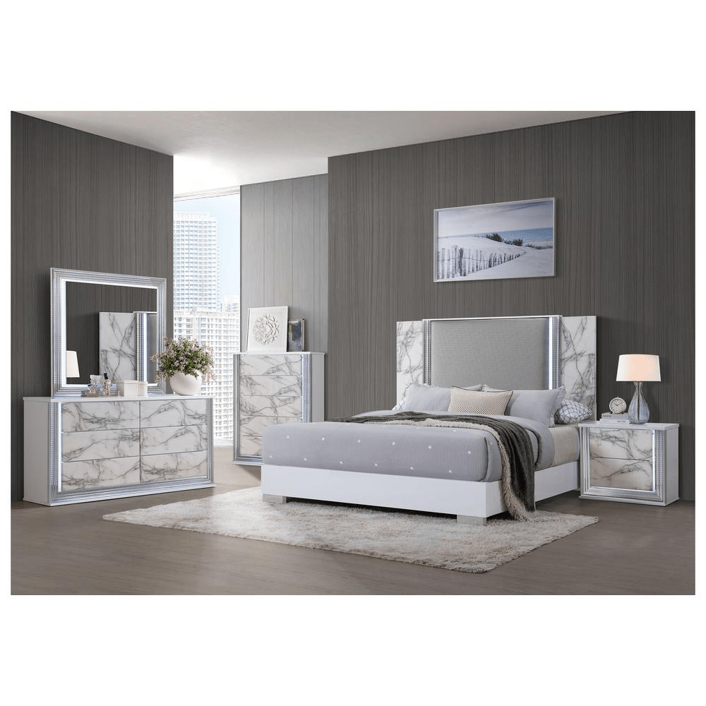 Ylime White Marble King Bed Group