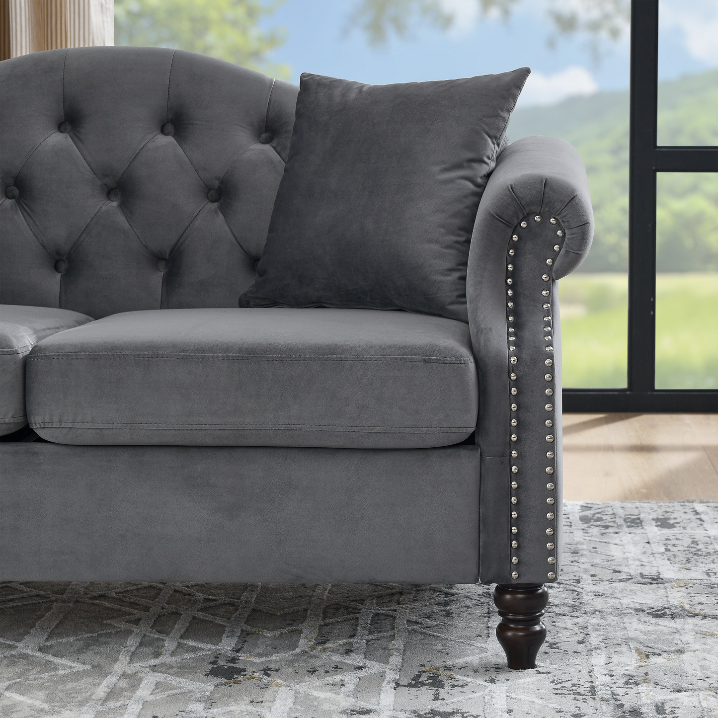 3-seater + 3-seater Combination sofa.Grey Velvet