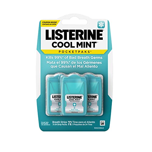 Listerine Cool Mint Pocketpaks Breath Strips Kills Bad Breath Germs, 24-Strip Packs,