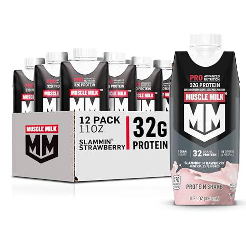 Muscle Milk Pro Advanced Nutrition Protein Shake, Knockout Chocolate, 11.16 Fl Oz (Pack of 12), 32g Protein, 1g Sugar, 16 Vitamins & Minerals, 5g Fiber, Workout Recovery, Energizing Snack, Packaging May Vary,