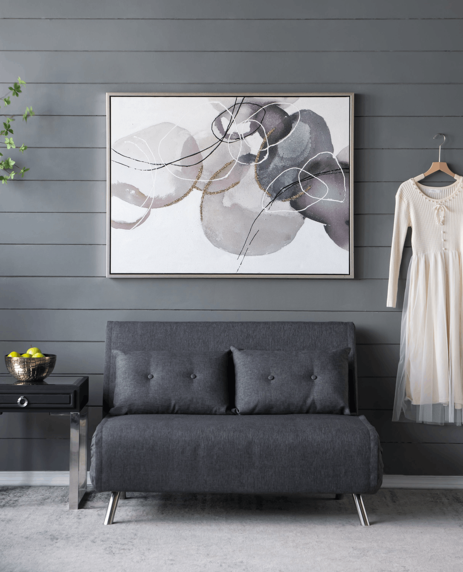 47" x 35.5" Large Modern Oil Painting, Hand Painted Abstract Gray Brown Watercolor Texture 