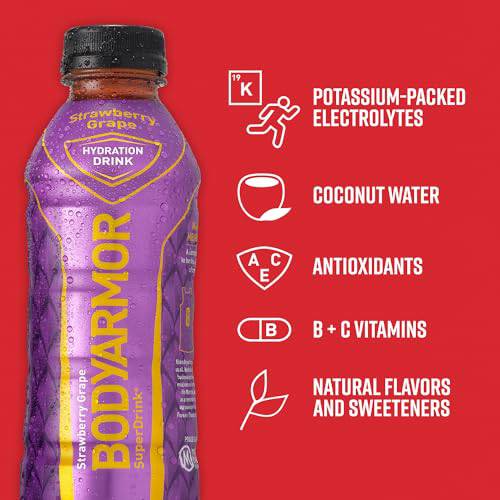 BODYARMOR Sports Drink Sports Beverage, Blackout Berry, Coconut Water Hydration, Natural Flavors With Vitamins, Potassium-Packed Electrolytes, Perfect For Athletes, 16 Fl Oz (Pack of 12),