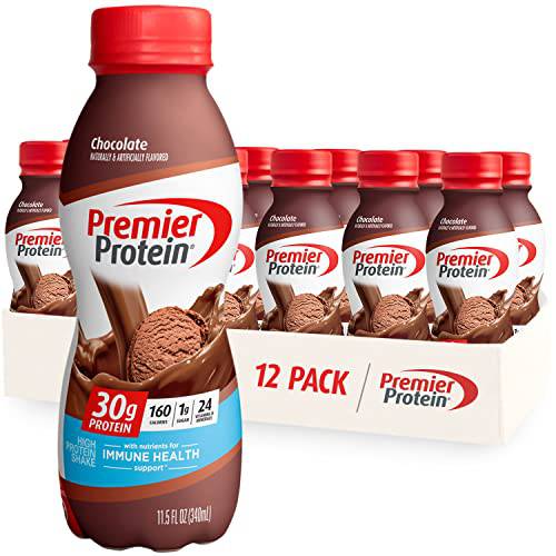 Premier Protein Shake, Chocolate, 30g Protein 1g Sugar 24 Vitamins Minerals Nutrients to Support Immune Health, 11.5 fl oz (Pack of 12),