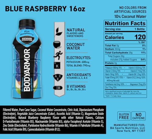 BODYARMOR Sports Drink Sports Beverage, Blackout Berry, Coconut Water Hydration, Natural Flavors With Vitamins, Potassium-Packed Electrolytes, Perfect For Athletes, 16 Fl Oz (Pack of 12),