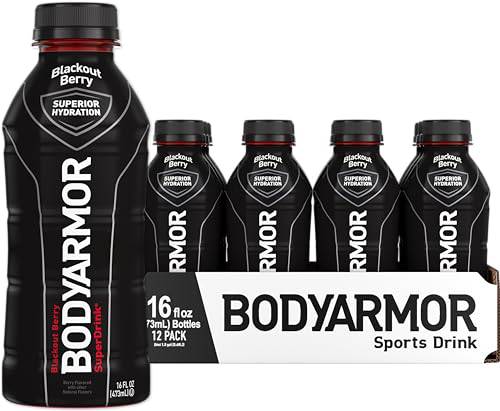 BODYARMOR Sports Drink Sports Beverage, Blackout Berry, Coconut Water Hydration, Natural Flavors With Vitamins, Potassium-Packed Electrolytes, Perfect For Athletes, 16 Fl Oz (Pack of 12),