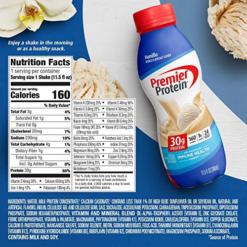 Premier Protein Shake, Chocolate, 30g Protein 1g Sugar 24 Vitamins Minerals Nutrients to Support Immune Health, 11.5 fl oz (Pack of 12),