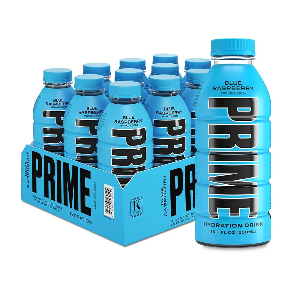 PRIME Hydration BLUE RASPBERRY | Sports Drinks | Electrolyte Enhanced for Ultimate Hydration | 250mg BCAAs | B Vitamins | Antioxidants | 2g Of Sugar | 16.9 Fluid Ounce | 12 Pack,