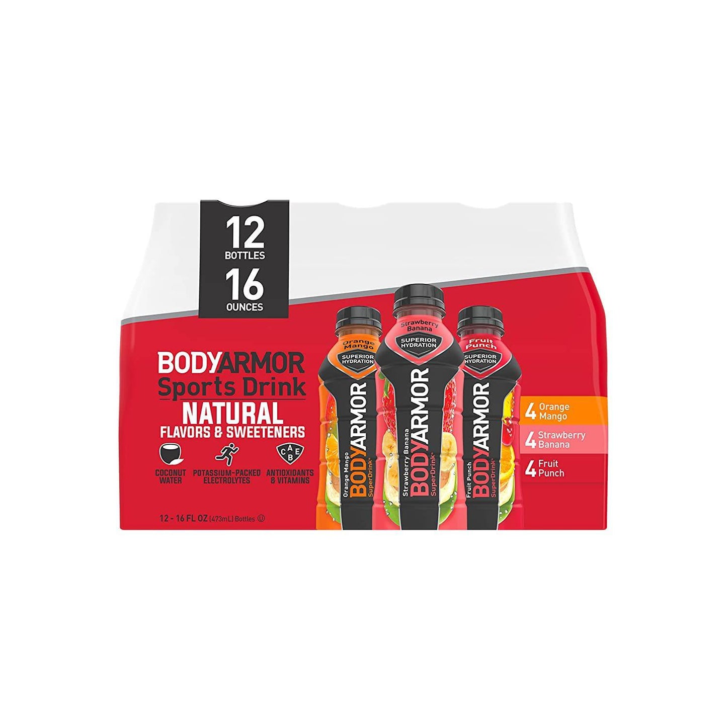 BODYARMOR Sports Drink Sports Beverage, Blackout Berry, Coconut Water Hydration, Natural Flavors With Vitamins, Potassium-Packed Electrolytes, Perfect For Athletes, 16 Fl Oz (Pack of 12),