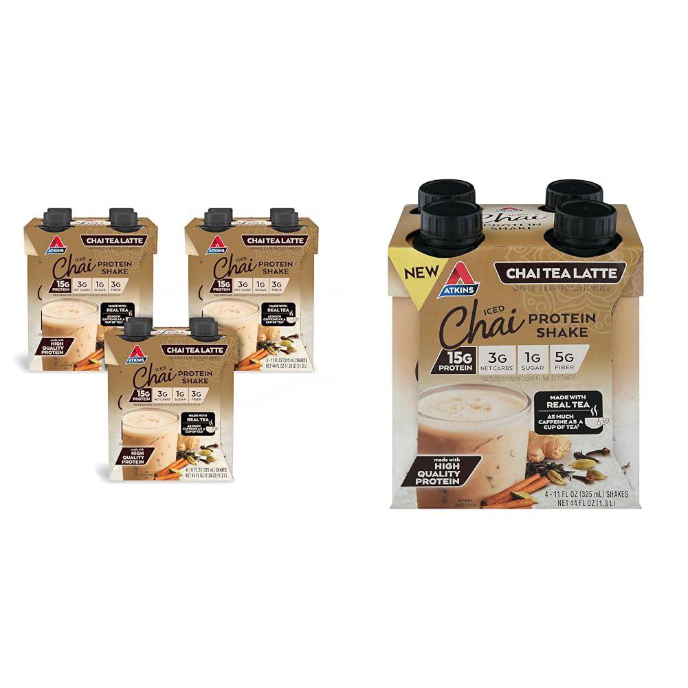 Atkins Café au Lait Iced Coffee Protein Shake, 15g Protein, Low Glycemic, 3g Net Carb, 1g Sugar, Keto Friendly, 12 Count,