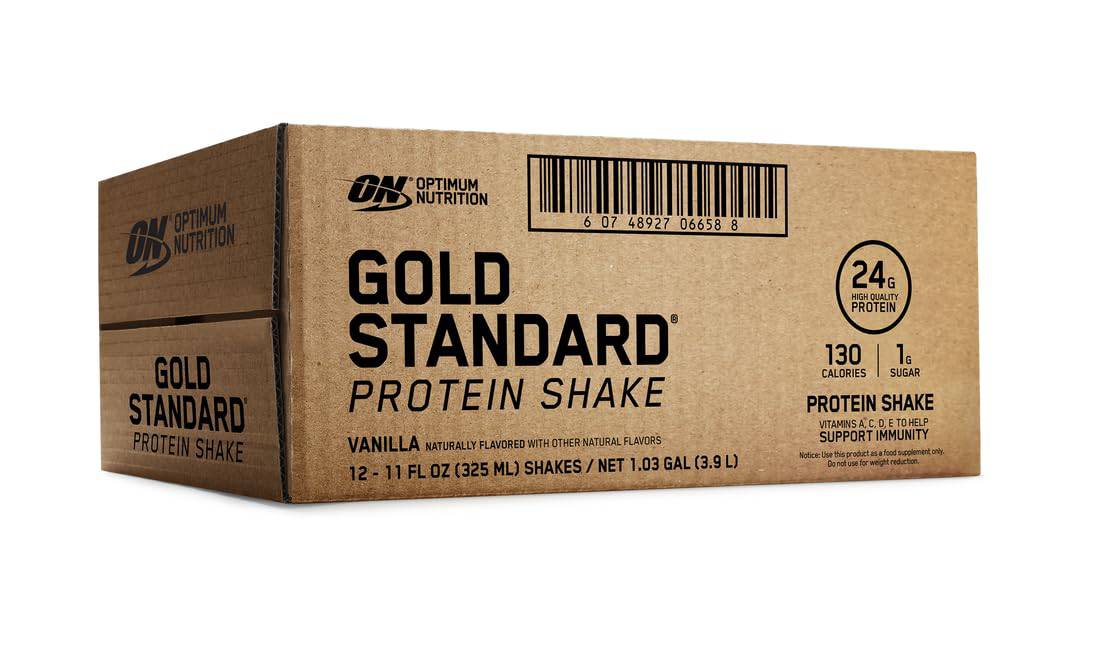 Optimum Nutrition Gold Standard Protein Shake, 24g Protein, Ready to Drink Protein Shake, Gluten Free, Vitamin C for Immune Support, Chocolate, 11 Fl Oz, 12 Count,