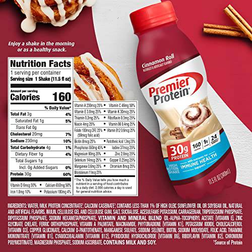 Premier Protein Shake, Chocolate, 30g Protein 1g Sugar 24 Vitamins Minerals Nutrients to Support Immune Health, 11.5 fl oz (Pack of 12),