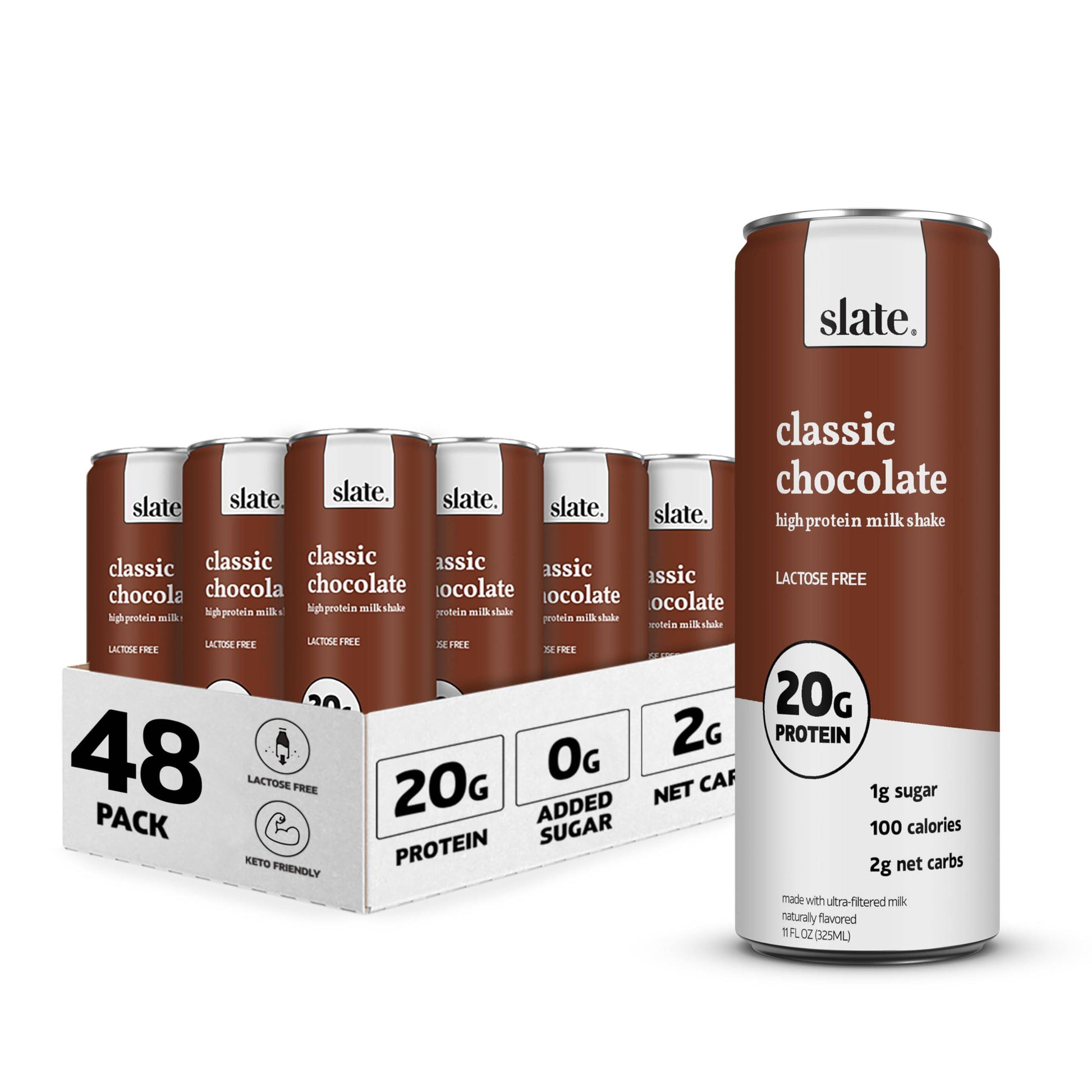 Slate Milk - High Protein Milk Shake - Core Variety Pack - Classic Chocolate, Dark Chocolate, French Vanilla - Lactose Free, 20g Protein, 1g Sugar, 100 Calories, 1-2g Net Carbs - 11 fl oz, 12 Cans,