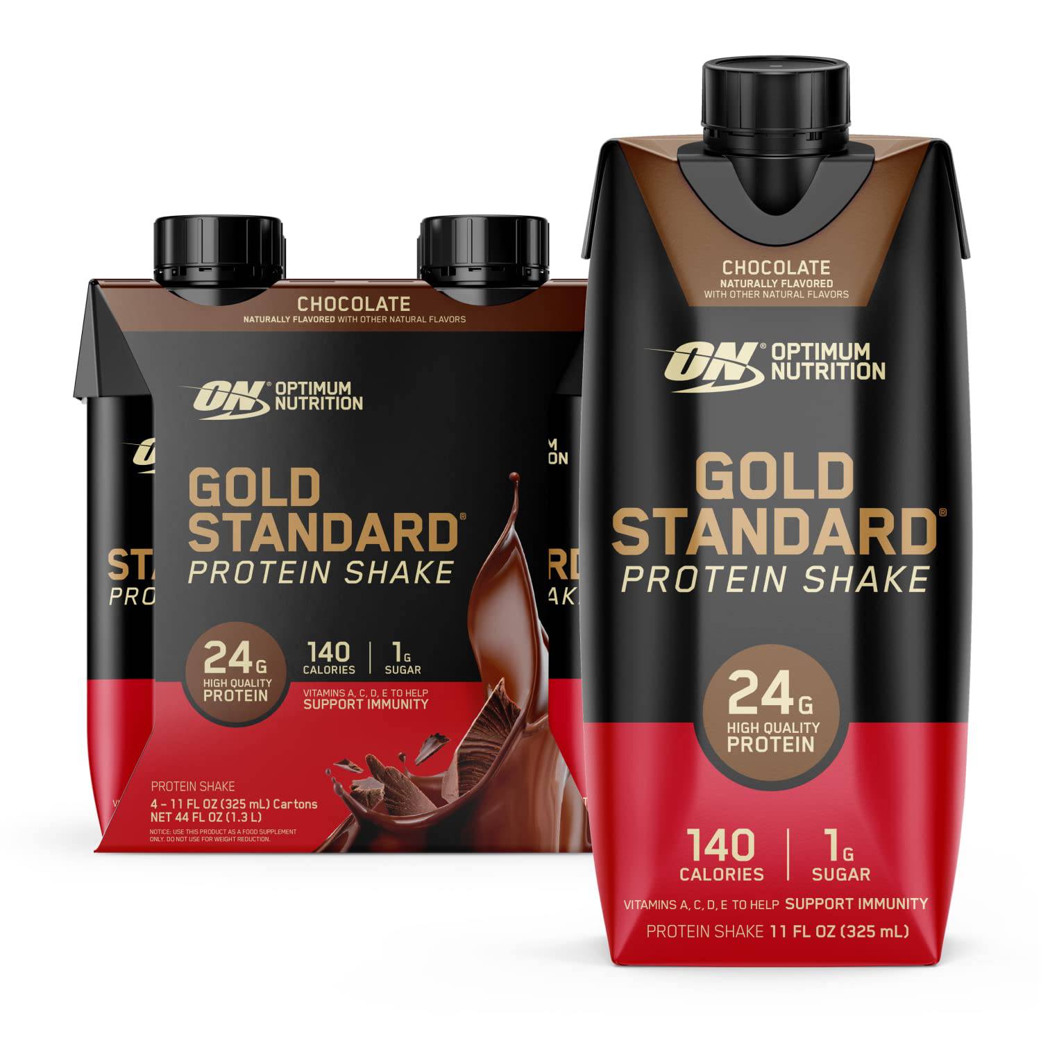 Optimum Nutrition Gold Standard Protein Shake, 24g Protein, Ready to Drink Protein Shake, Gluten Free, Vitamin C for Immune Support, Chocolate, 11 Fl Oz, 12 Count,