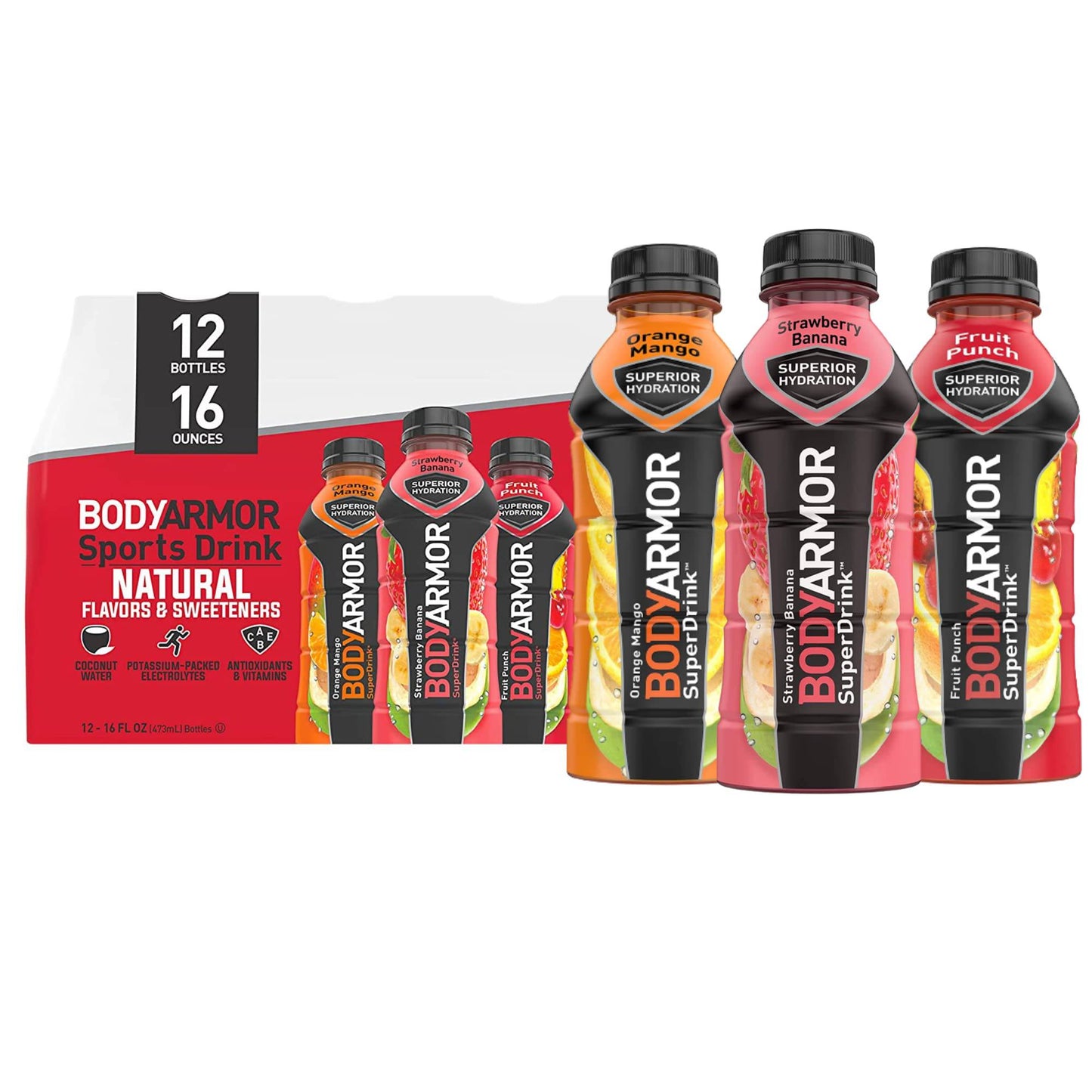 BODYARMOR Sports Drink Sports Beverage, Blackout Berry, Coconut Water Hydration, Natural Flavors With Vitamins, Potassium-Packed Electrolytes, Perfect For Athletes, 16 Fl Oz (Pack of 12),