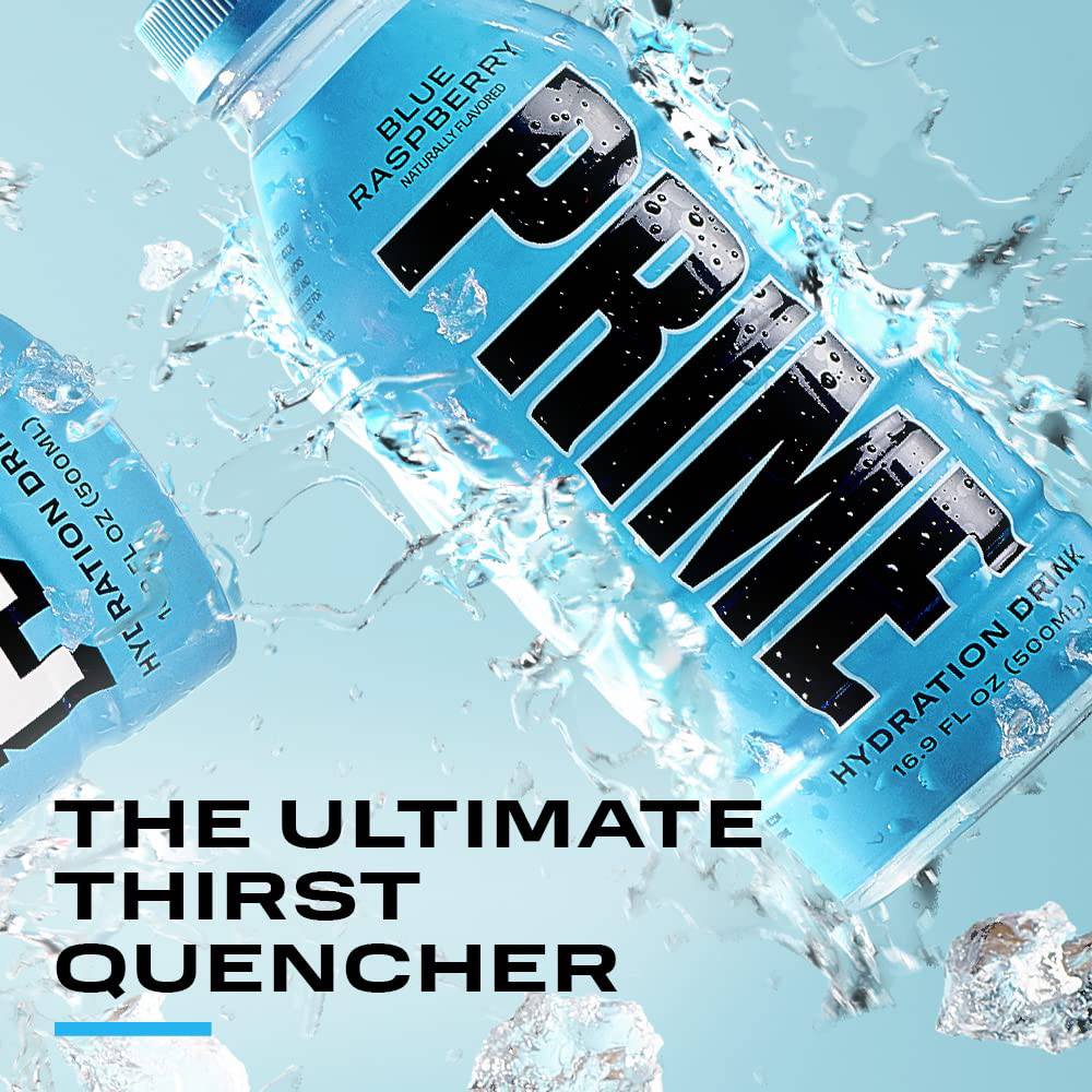 PRIME Hydration BLUE RASPBERRY | Sports Drinks | Electrolyte Enhanced for Ultimate Hydration | 250mg BCAAs | B Vitamins | Antioxidants | 2g Of Sugar | 16.9 Fluid Ounce | 12 Pack,