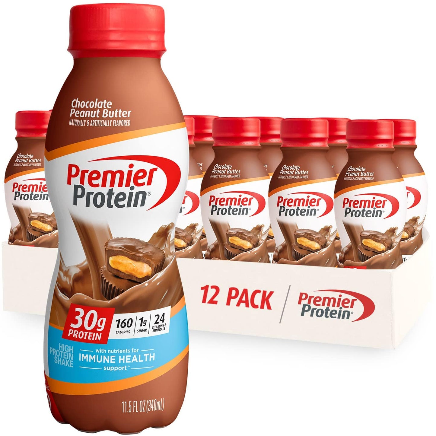 Premier Protein Shake, Chocolate, 30g Protein 1g Sugar 24 Vitamins Minerals Nutrients to Support Immune Health, 11.5 fl oz (Pack of 12),