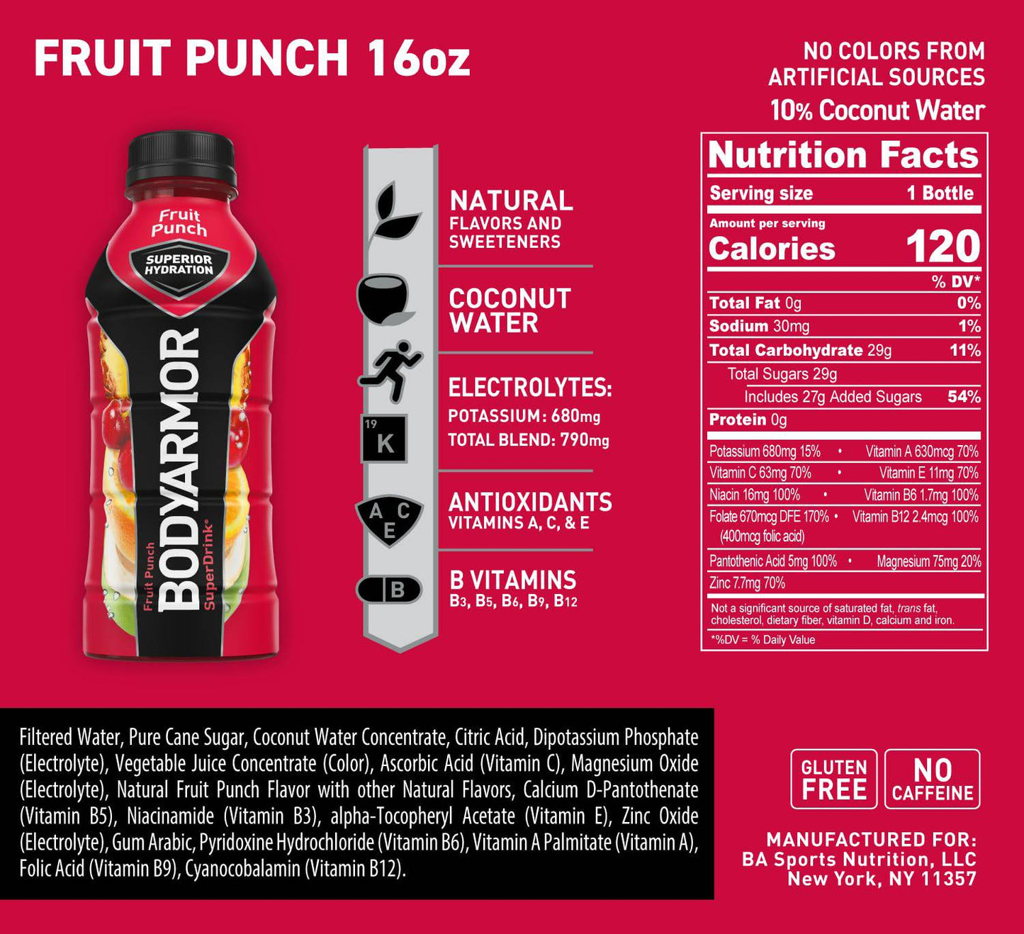 BODYARMOR Sports Drink Sports Beverage, Blackout Berry, Coconut Water Hydration, Natural Flavors With Vitamins, Potassium-Packed Electrolytes, Perfect For Athletes, 16 Fl Oz (Pack of 12),