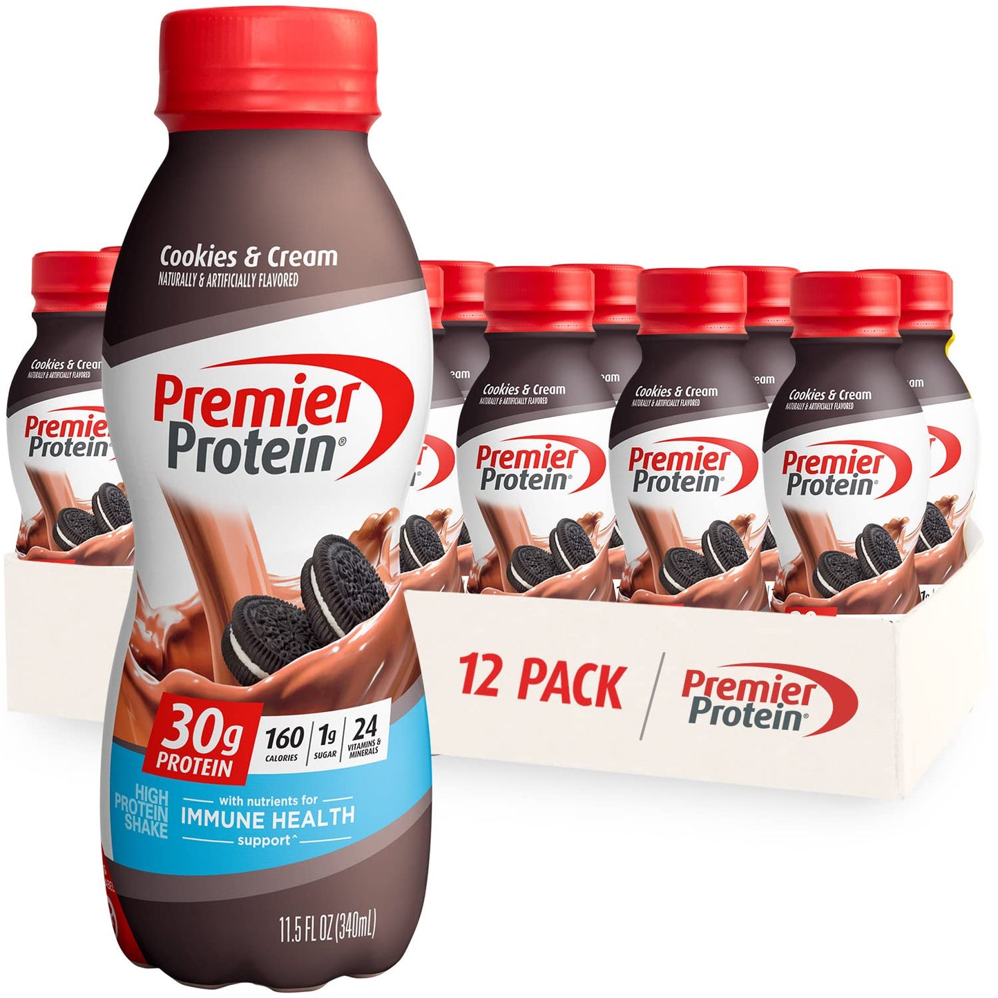 Premier Protein Shake, Chocolate, 30g Protein 1g Sugar 24 Vitamins Minerals Nutrients to Support Immune Health, 11.5 fl oz (Pack of 12),