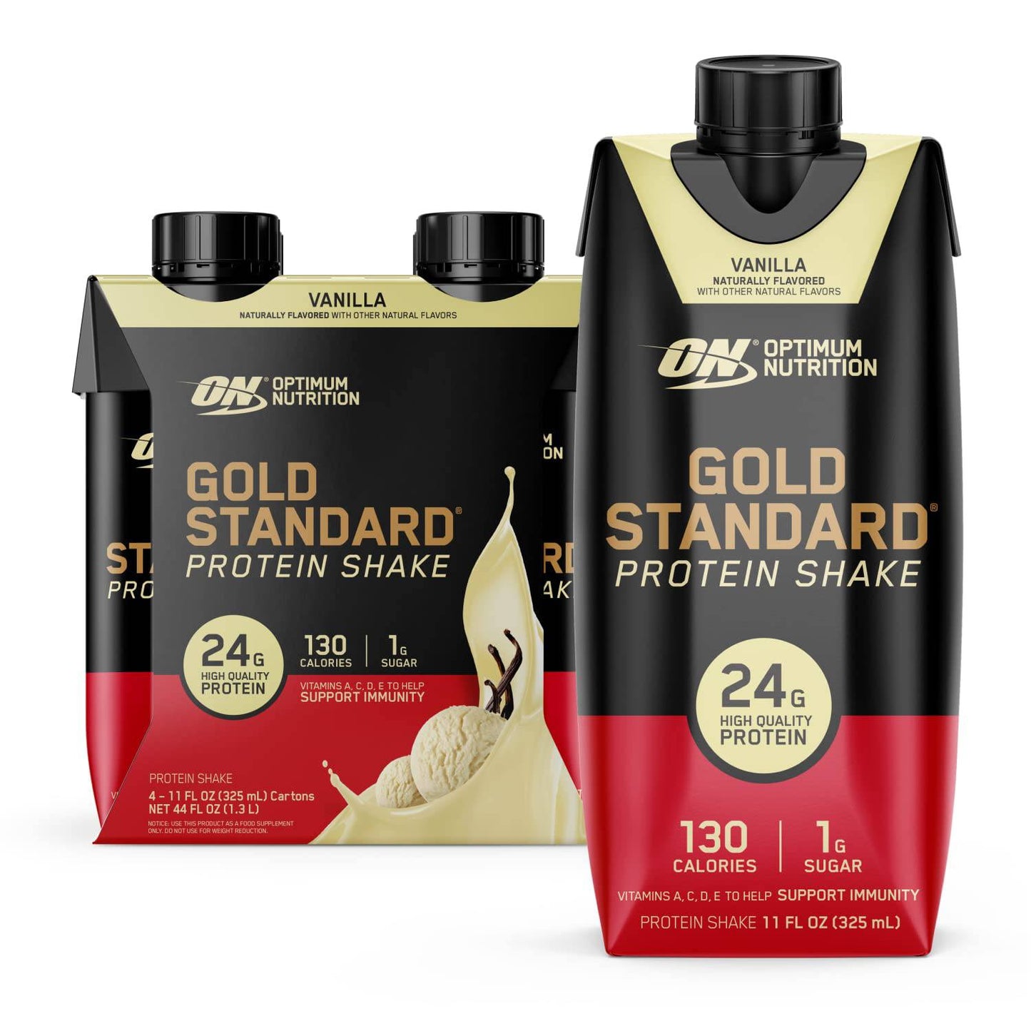 Optimum Nutrition Gold Standard Protein Shake, 24g Protein, Ready to Drink Protein Shake, Gluten Free, Vitamin C for Immune Support, Chocolate, 11 Fl Oz, 12 Count,