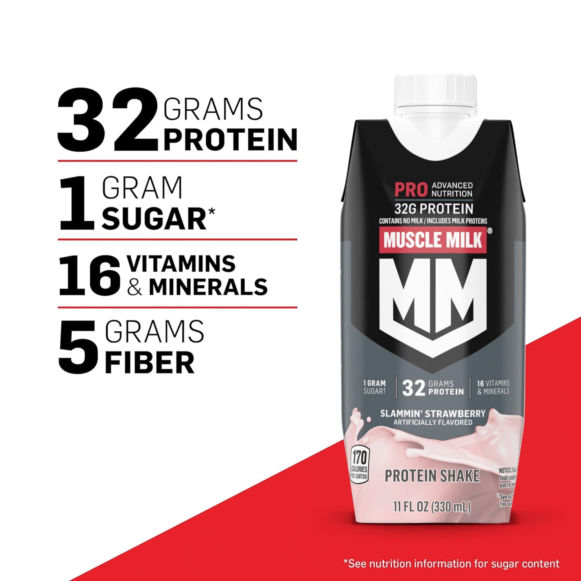 Muscle Milk Pro Advanced Nutrition Protein Shake, Knockout Chocolate, 11.16 Fl Oz (Pack of 12), 32g Protein, 1g Sugar, 16 Vitamins & Minerals, 5g Fiber, Workout Recovery, Energizing Snack, Packaging May Vary,