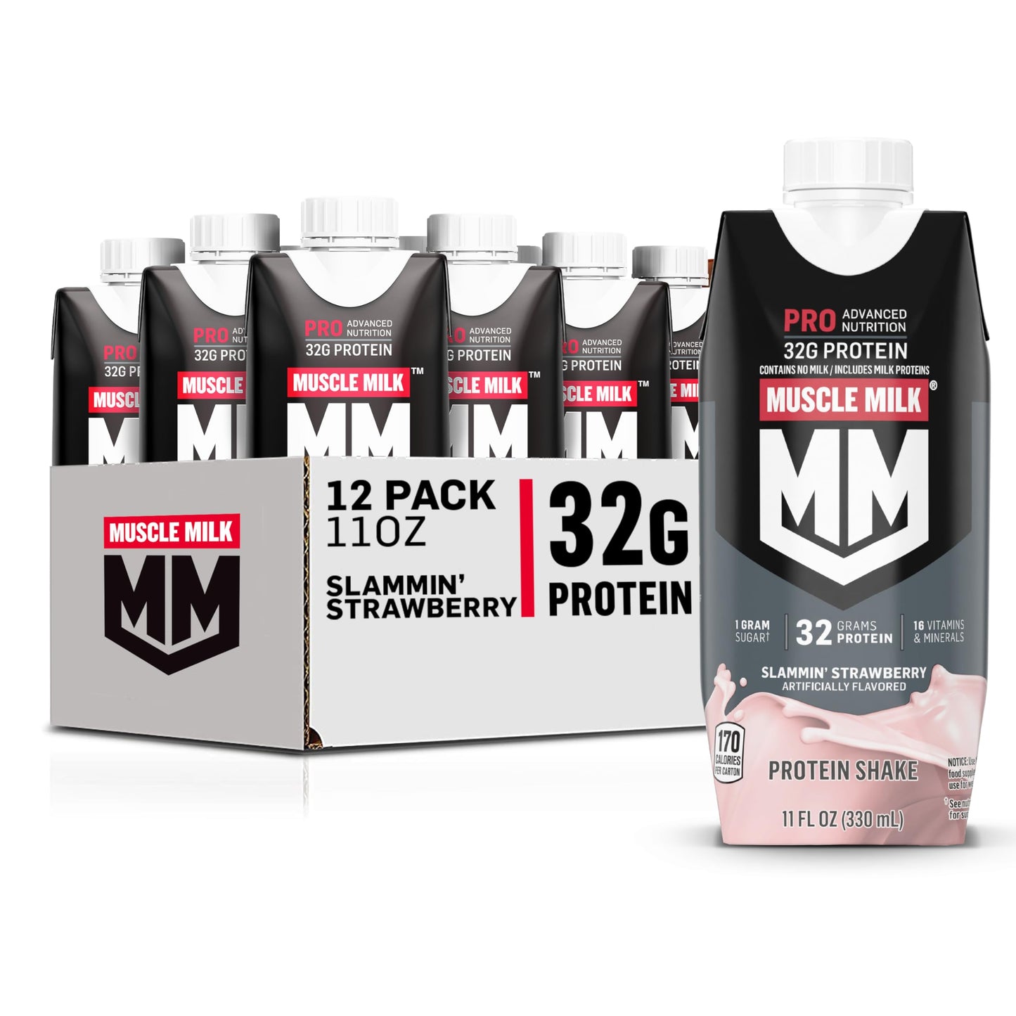 Muscle Milk Pro Advanced Nutrition Protein Shake, Knockout Chocolate, 11.16 Fl Oz (Pack of 12), 32g Protein, 1g Sugar, 16 Vitamins & Minerals, 5g Fiber, Workout Recovery, Energizing Snack, Packaging May Vary,