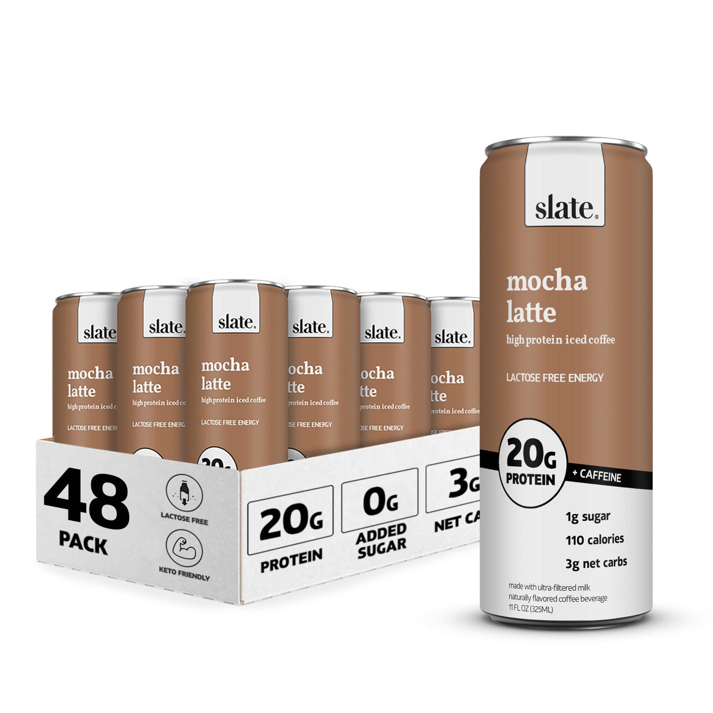 Slate Milk - High Protein Milk Shake - Core Variety Pack - Classic Chocolate, Dark Chocolate, French Vanilla - Lactose Free, 20g Protein, 1g Sugar, 100 Calories, 1-2g Net Carbs - 11 fl oz, 12 Cans,