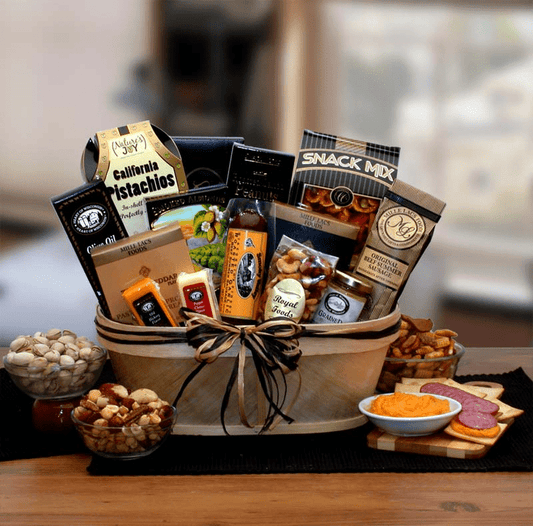 Gourmet Nut & Sausage Gift Basket - meat and cheese gift baskets,