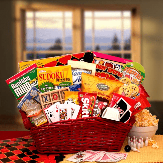 Fun & Games Gift Basket - get well soon basket - get well soon gifts for women - get well soon gifts for men,