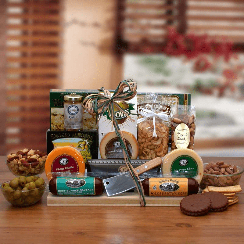 Ultimate Gourmet Nut & Sausage Board - meat and cheese gift - sausage and cheese gift,