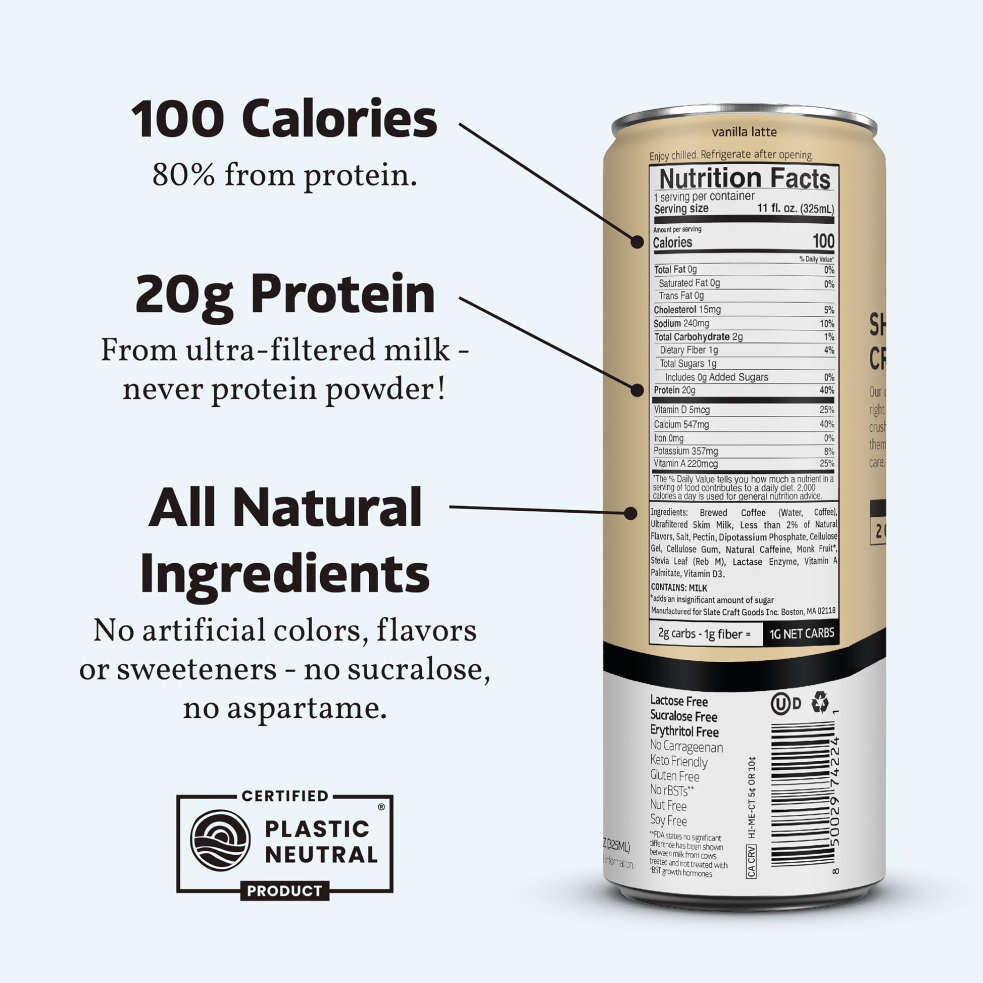 Slate Milk - High Protein Milk Shake - Core Variety Pack - Classic Chocolate, Dark Chocolate, French Vanilla - Lactose Free, 20g Protein, 1g Sugar, 100 Calories, 1-2g Net Carbs - 11 fl oz, 12 Cans,