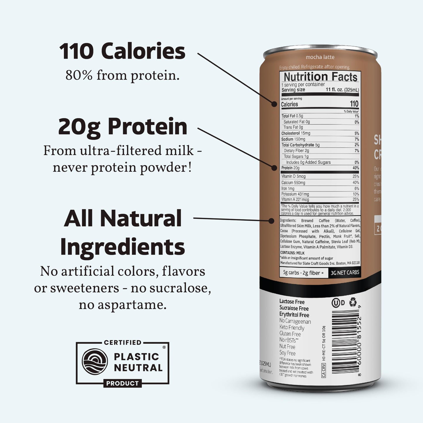 Slate Milk - High Protein Milk Shake - Core Variety Pack - Classic Chocolate, Dark Chocolate, French Vanilla - Lactose Free, 20g Protein, 1g Sugar, 100 Calories, 1-2g Net Carbs - 11 fl oz, 12 Cans,