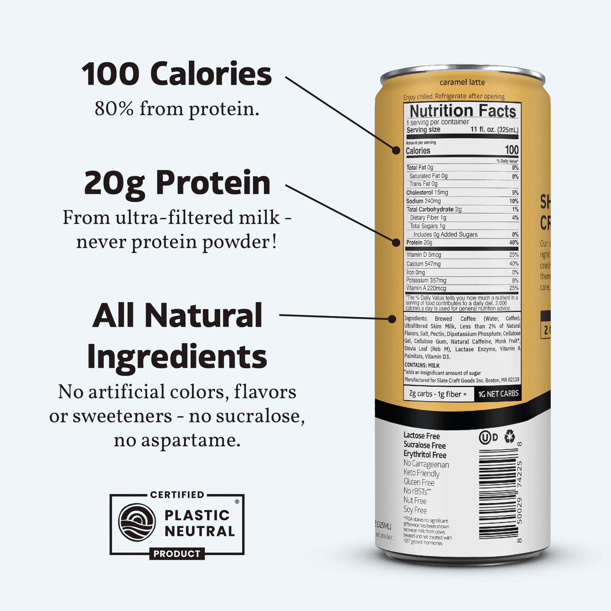 Slate Milk - High Protein Milk Shake - Core Variety Pack - Classic Chocolate, Dark Chocolate, French Vanilla - Lactose Free, 20g Protein, 1g Sugar, 100 Calories, 1-2g Net Carbs - 11 fl oz, 12 Cans,