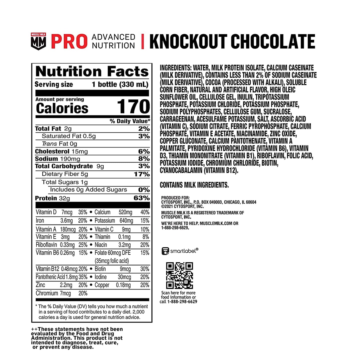 Muscle Milk Pro Advanced Nutrition Protein Shake, Knockout Chocolate, 11.16 Fl Oz (Pack of 12), 32g Protein, 1g Sugar, 16 Vitamins & Minerals, 5g Fiber, Workout Recovery, Energizing Snack, Packaging May Vary,