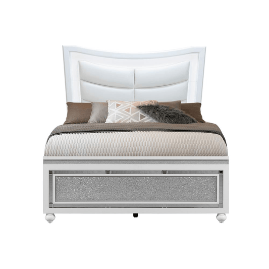 Collete White Full Bed with Crushed Crystal Drawer Fronts and Mirrored Accents from Global Furniture USA