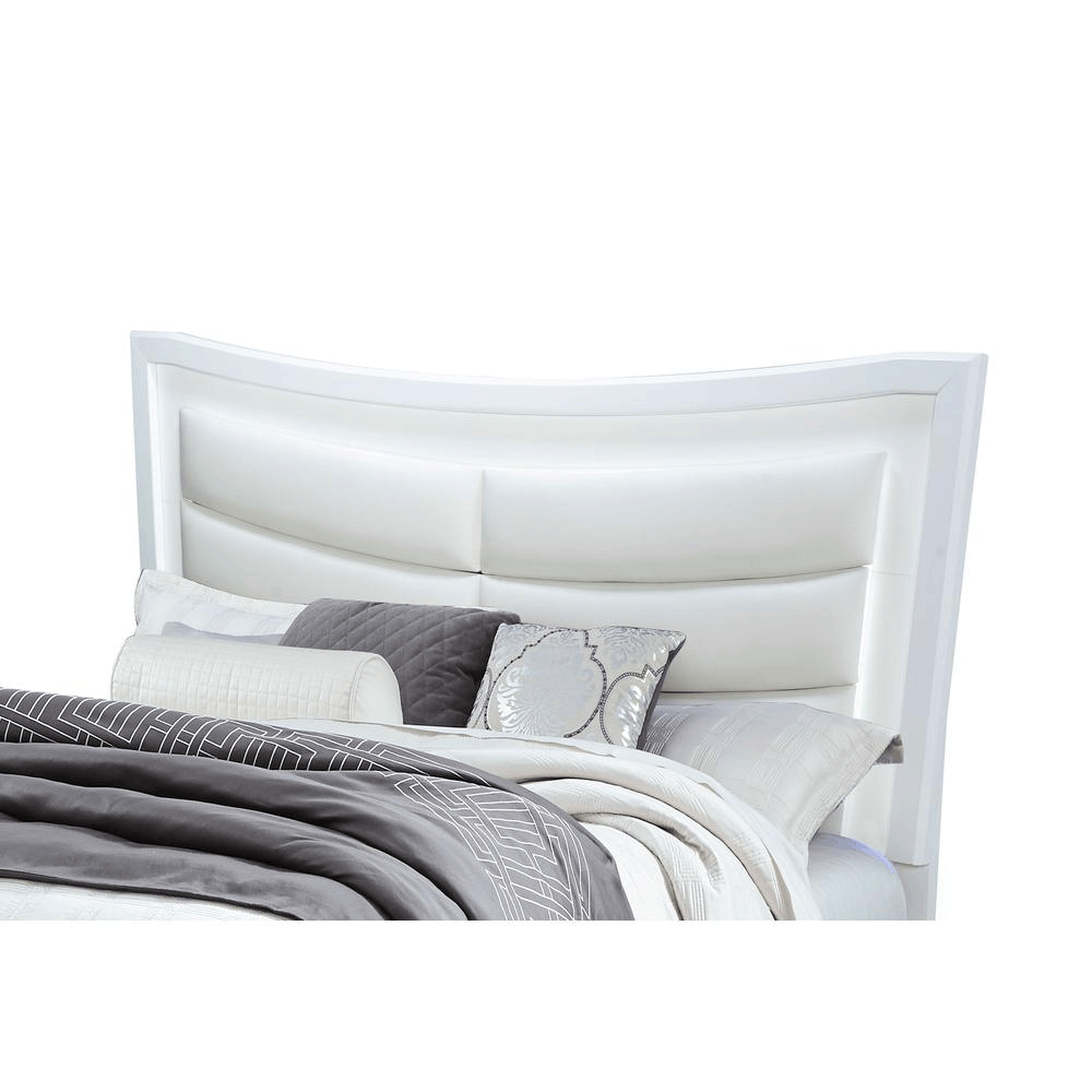 Luxurious Collete White Queen Bed Group headboard with plush cushioning and elegant bedding from Global Furniture USA.