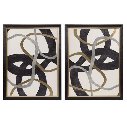 Gold Foil Abstract 2-piece Framed Canvas Wall Art Set 