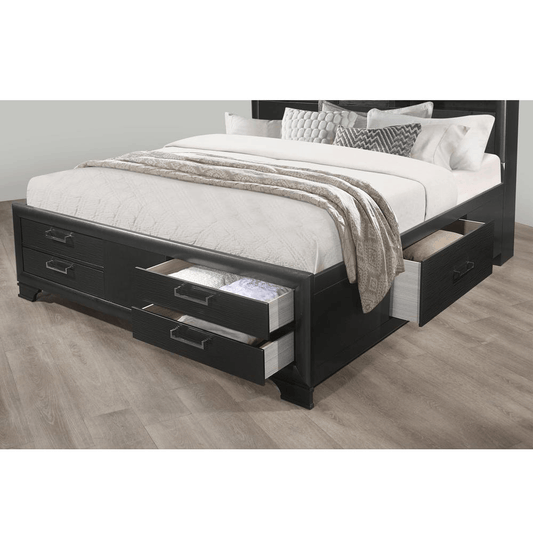 Jordyn Grey Full Bed with platform design, storage drawers, and built-in lighting from Global Furniture USA