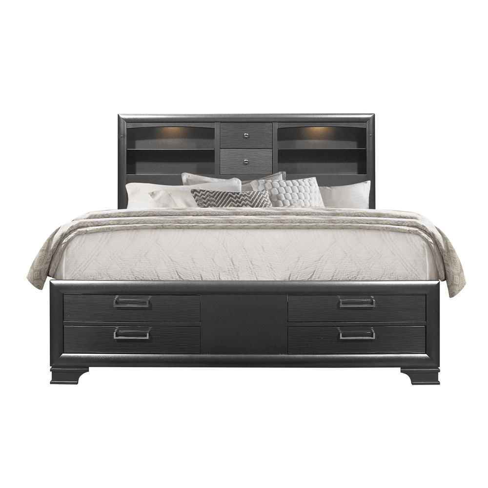Jordyn Grey Full Bed Group with storage drawers and headboard lighting by Global Furniture USA