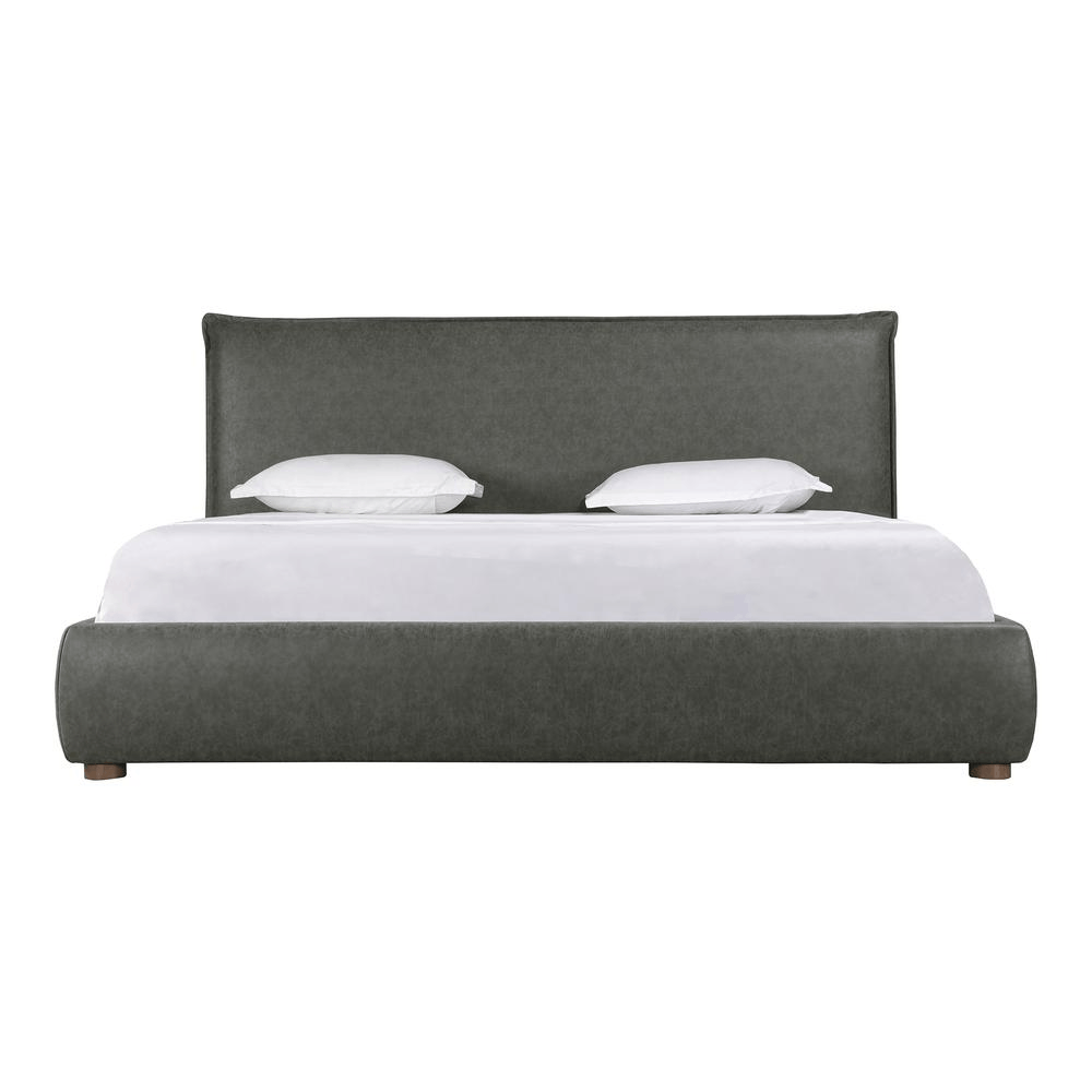 Luzon Queen Bed in Slate Vegan Leather with Soft Upholstery and Padded Headboard