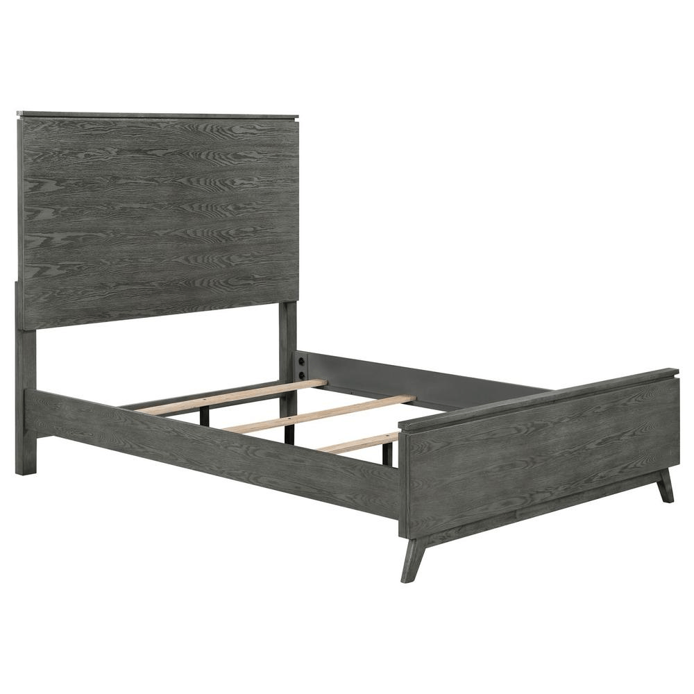 Nathan Eastern King bed frame grey wood grain with marble top and angled legs