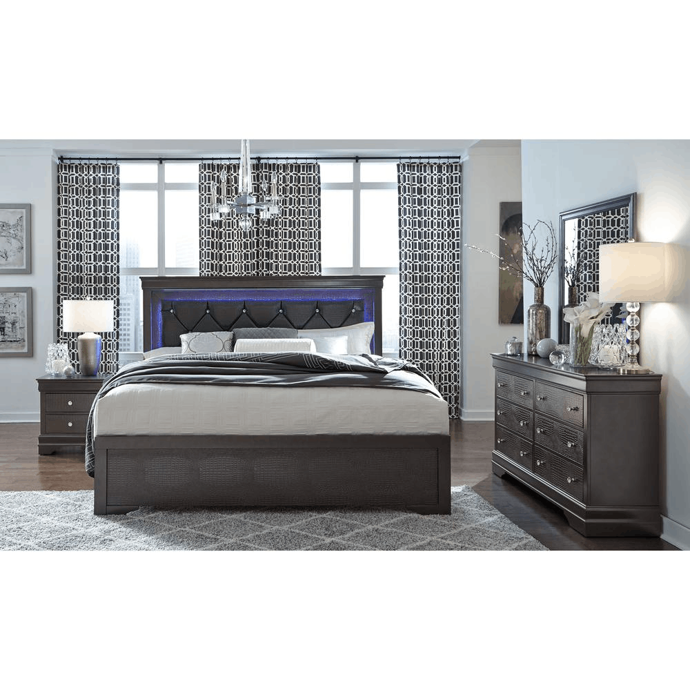 Pompei Metallic Grey Queen Bed Group With Led,