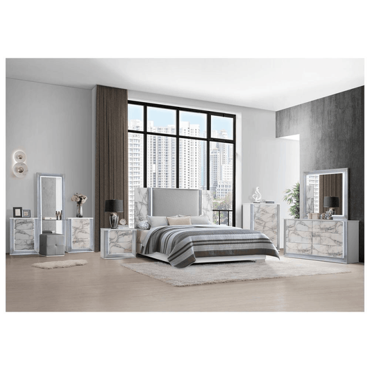 Ylime White Marble King Bed Group 